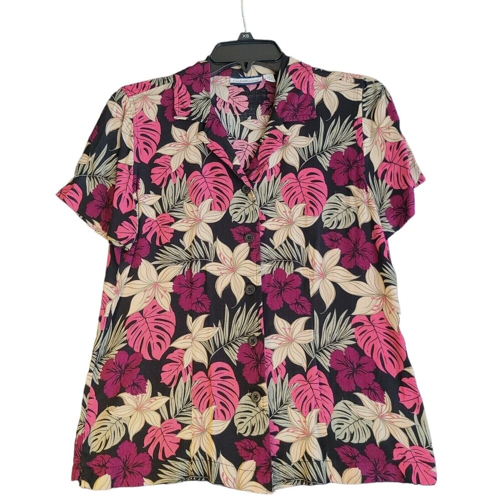 Croft & Barrow Womens Button Up Multi-Color Size PS 100% Rayon Short Sleeve
